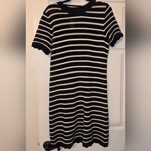 Gap Cotton Crochet Black and White Striped Knit Dress NWT